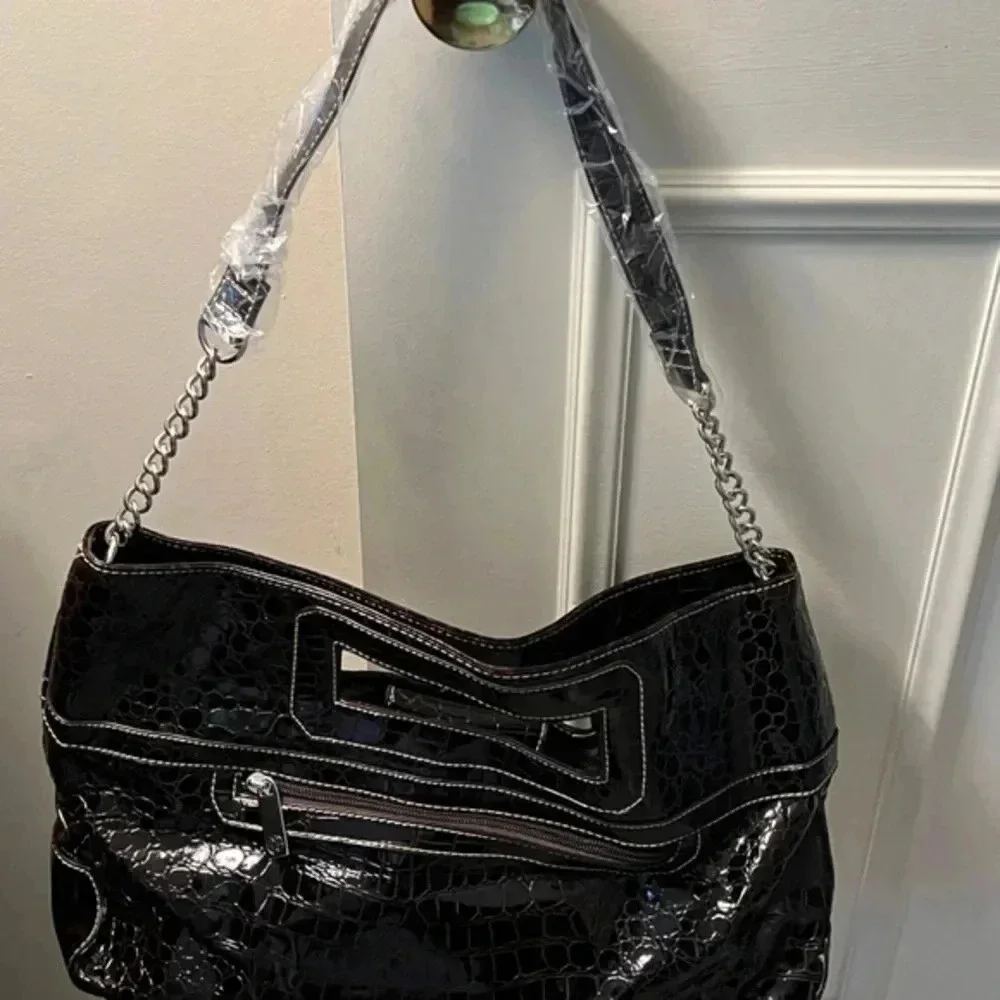 Chocolate Brown Faux Leather Handbag with Strap-Brand New